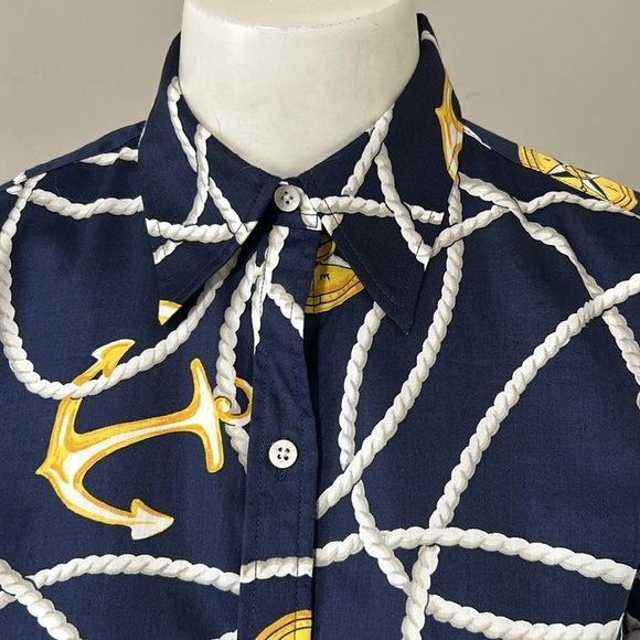 Lauren Ralph Lauren Nautical Anchor Sailing Blouse Button Down Shirt Top XS NEW - Picture 3 of 11